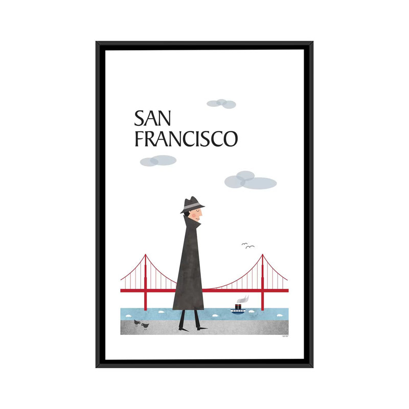 "San Francisco" par TomasDesign, impression sur toile, H 26 po x l 18 po x P 1,5 po, Toile avec cadre noir, Pas de tapis