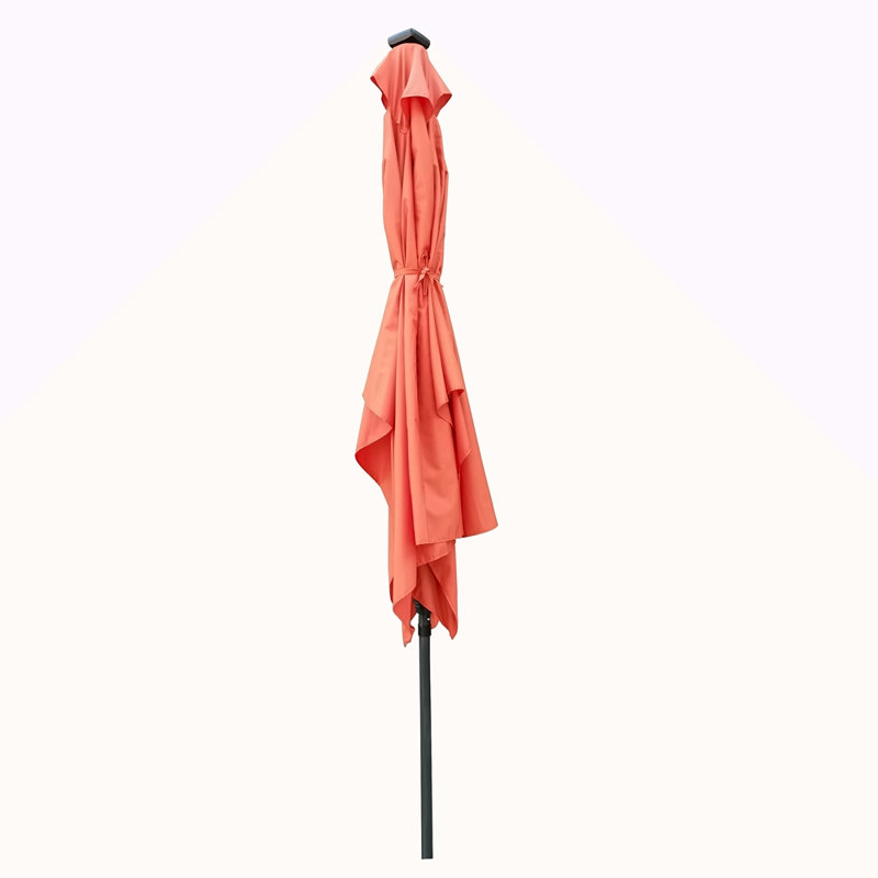 Parasol d'extérieur à DEL solaire 10 x 6,5T avec manivelle et bouton poussoir inclinable pour la cour, Rouge
