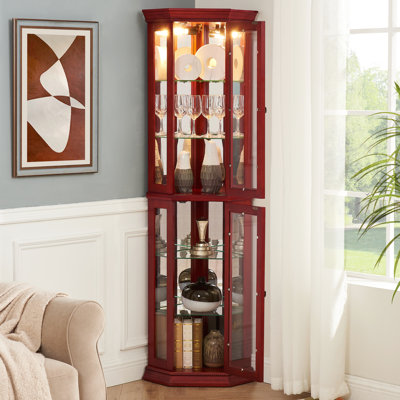 Vitrine en cerisier avec tablettes en verre et éclairage réglable