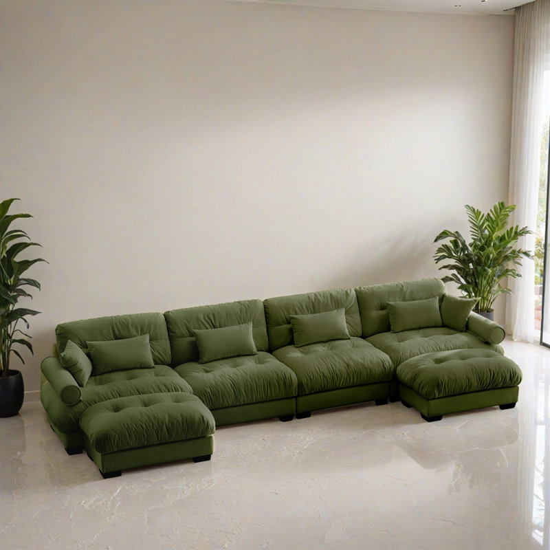 Canapé-lit modulaire 6 pièces pour salon, Velours vert olive