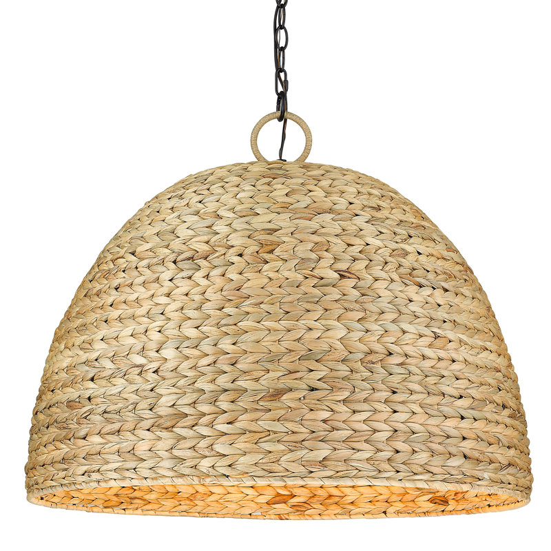 Yelverton 8 - Light Matte Black Shaded Pendant, Woven Sweet Grass