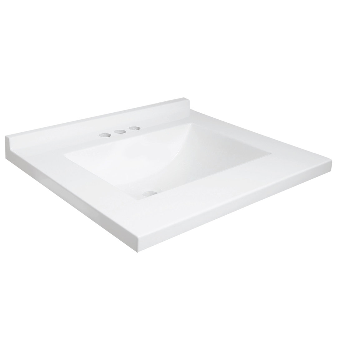 25 Inch Camilla Modern Vanity Top Single Sink with Backsplash, Solid White Design House