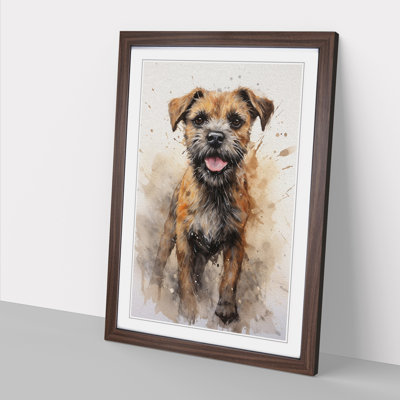 Border Terrier Action Painting - Single Picture Frame Print on Wood