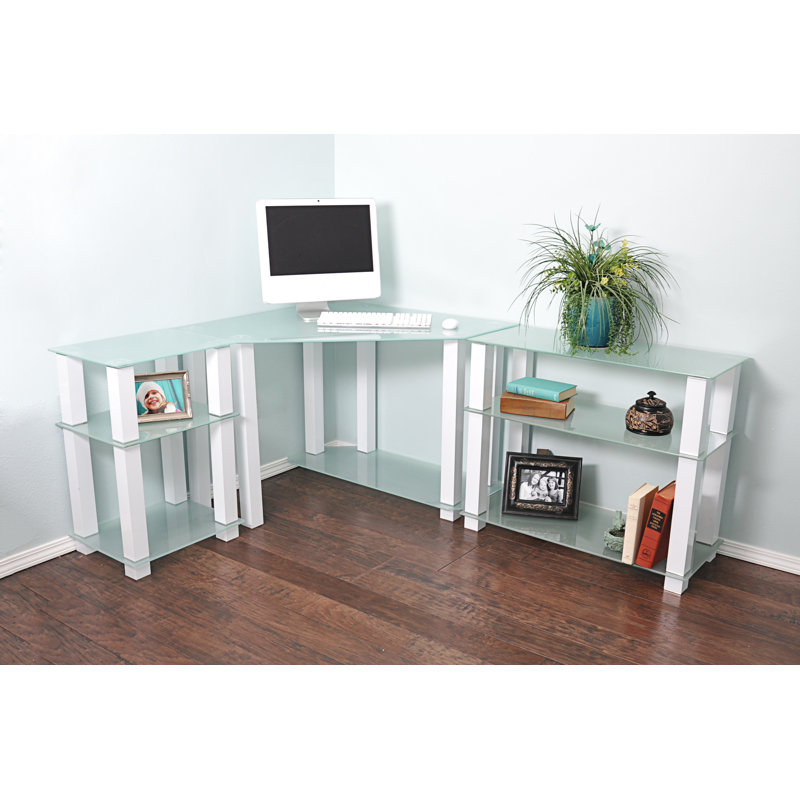 Bureau en l de coin en verre réversible Cerritos