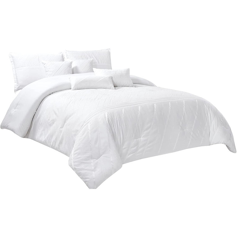 Sara 7-Piece Textured Geometric Embroidery Comforter Set, Queen Comforter + 4 Throw Pillows