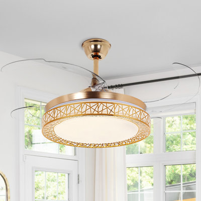 42" Modern Bird's Nest Ceiling Fan With Light, Remote Control, 3-Color Changing, Timer, Mute Motor