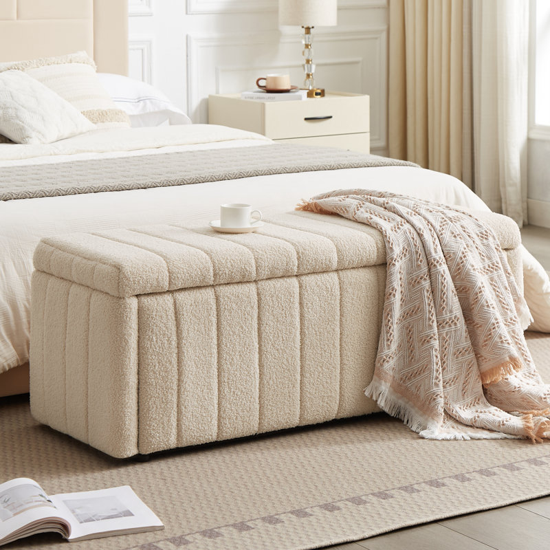 Bench With Storage Cream Velvet Upholstered Storage Bench With