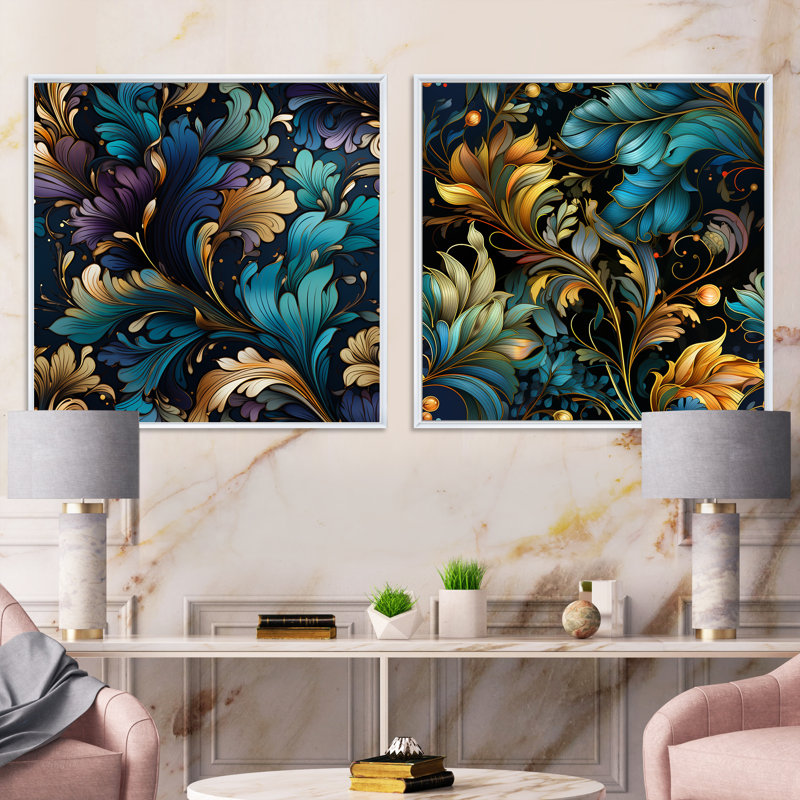 Shanklin - Ensemble de 2 collages floraux carrés, H 16 po x l 33 po, Cadre flottant blanc