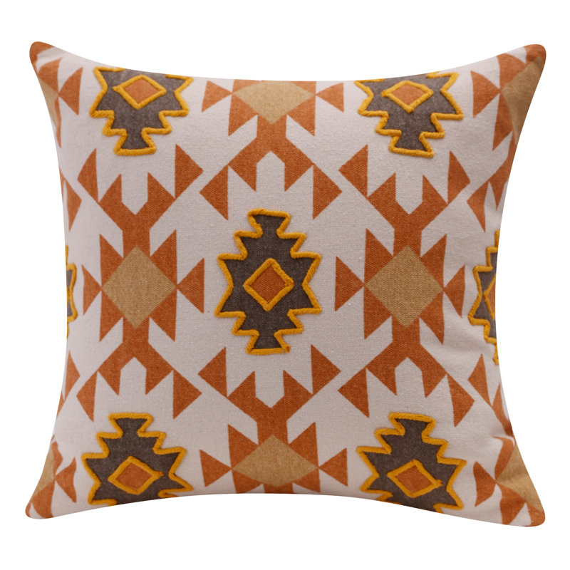 Geometric 100% Cotton Throw Square Pillow Cover, Pillow Cover Only - No Insert, Yellow/Rust
