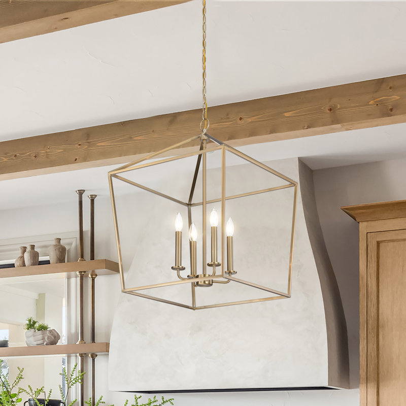 Lustre rectangulaire 4 lumières Azair, Bronze brillant, H 26,5 po x l 20 po x P 20 po