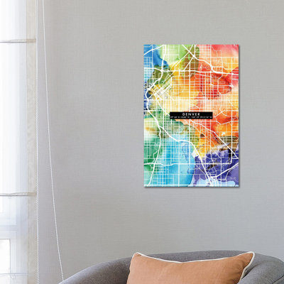 Denver City Map Colourful 1 Piece Wrapped Canvas Painting