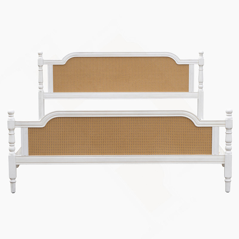 Chikezie Solid Wood Platform Bed Frame with Headboard, Bohemian Style Wicker Bed Frame with Headboard, Walnut, King