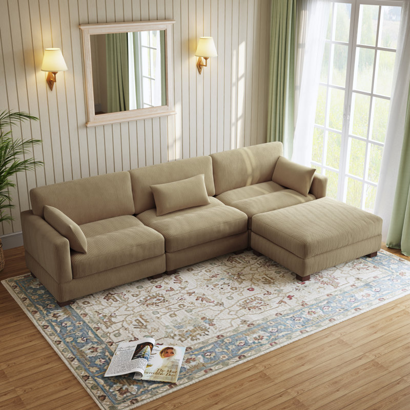 4 Seater Corduroy Corner Sofa , Camel Corduroy