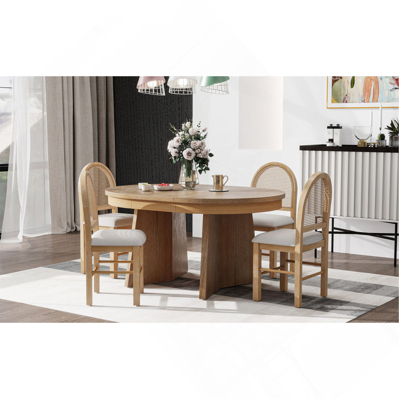 Ensemble de table de salle à manger 5 pièces pour 5 personnes, ensemble de table de salle à manger extensible rétro avec 4 chaises rembourrées, ensemble de table de cuisine et chaises pour la salle à manger et la cuisine