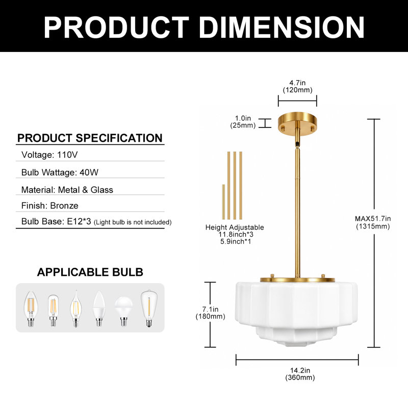 14.2in Traditional 3 - Light Chandelier