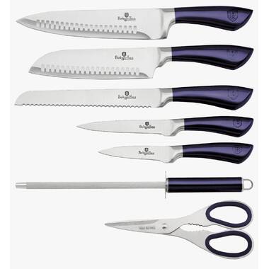 Berlinger Haus 7 Piece Kitchen Knife Set w/ Wooden Block, Elegant Design  with Kitchen Shears, Sharp Cutting Stainless Steel, Chef Quality, Black Rose