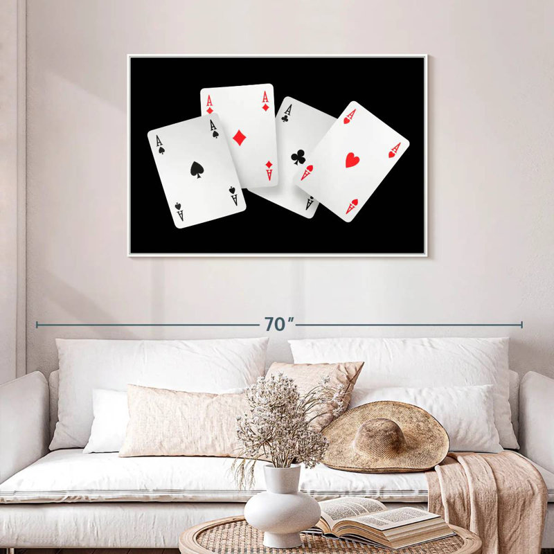 Quatre cartes As, Cadre flottant blanc, 43 po x 29 po
