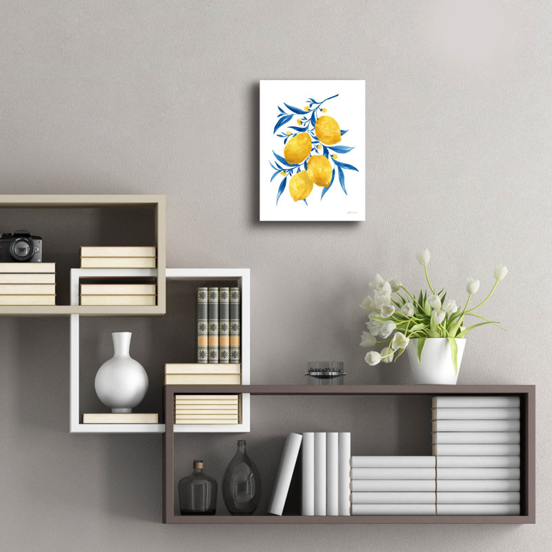 «Blue Leaf Lemons 1» par Yvette St. Amant, art mural en verre acrylique, H 16 po x l 12 po x P 0,13 po
