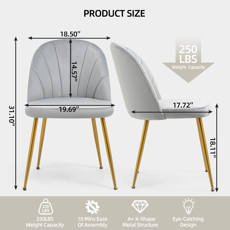 Velvet Upholstered Stacking Side Chair, Gray