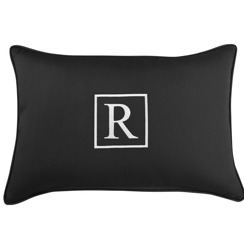Kerrell Embroidered Sunbrella® Outdoor Throw Pillow, Black, R