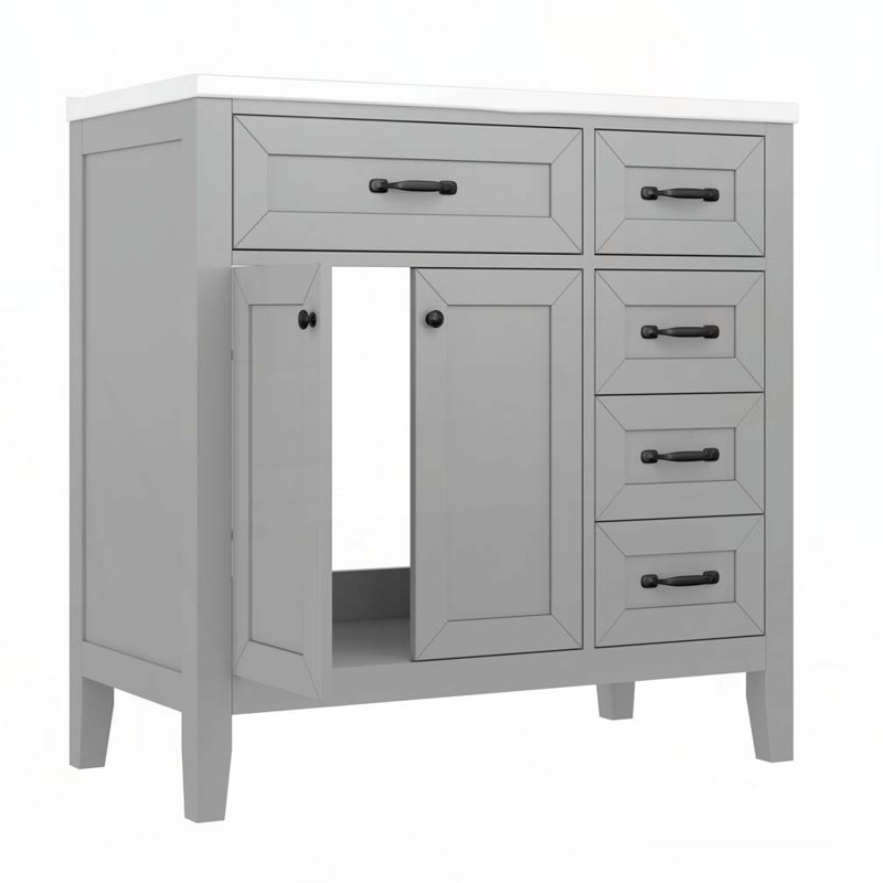 36" Bathroom Vanity with Sink Combo, Gray/Black