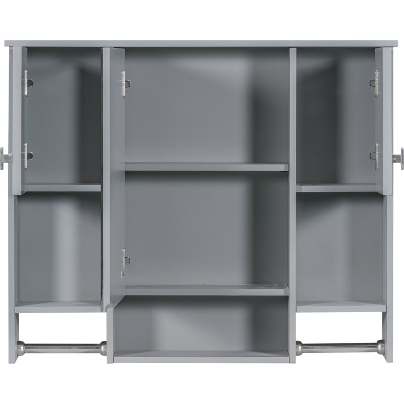 Armoire de salle de bain murale grise - miroir et espace de rangement intérieur spacieux