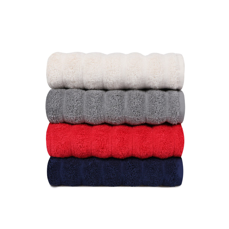 Ensemble de serviettes 4 pièces 100% coton, Bleu foncé / rouge / gris