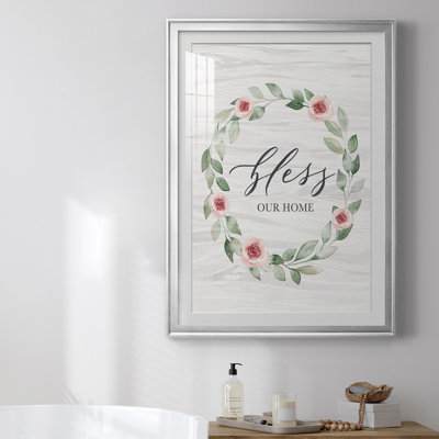 Bless Our Home - Matted and Framed Under Acrylic Glass, Large Living Room Wall Art