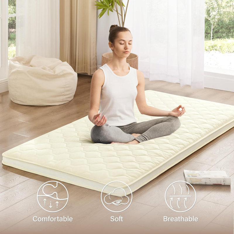 Memory Foam Japanese Floor Mattress Futon Mattress, Twin Size Foldable & Portable Guest Mattress For Adults Kids, Breathable Camping Dormitory Sleeping Mattress, Beige