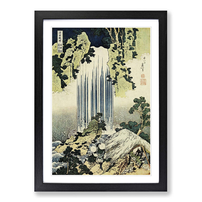 The Waterfall of Yoro Japanese Oriental by Katsushika Hokusai - Framed Print, Black
