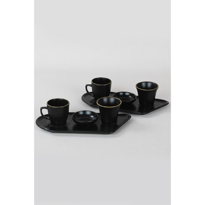 Elegant 8-Piece Coffee Cup Set, Gold & Black, 2 x 2.4 x 2.4 inches | 100% Ceramic | Includes 4 Coffee Cups (3.8 fl oz), 2 Saucers (10.2 inches), 2 Bowls (2.8 inches) | Stylish & Functional for Entertaining or Daily Use