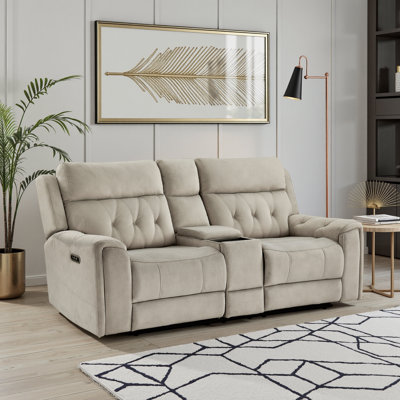 Fauteuil inclinable électrique en microfibre polie moderne et contemporaine de 84,5 po avec appuis-tête électriques, ports USB et console Hemington.