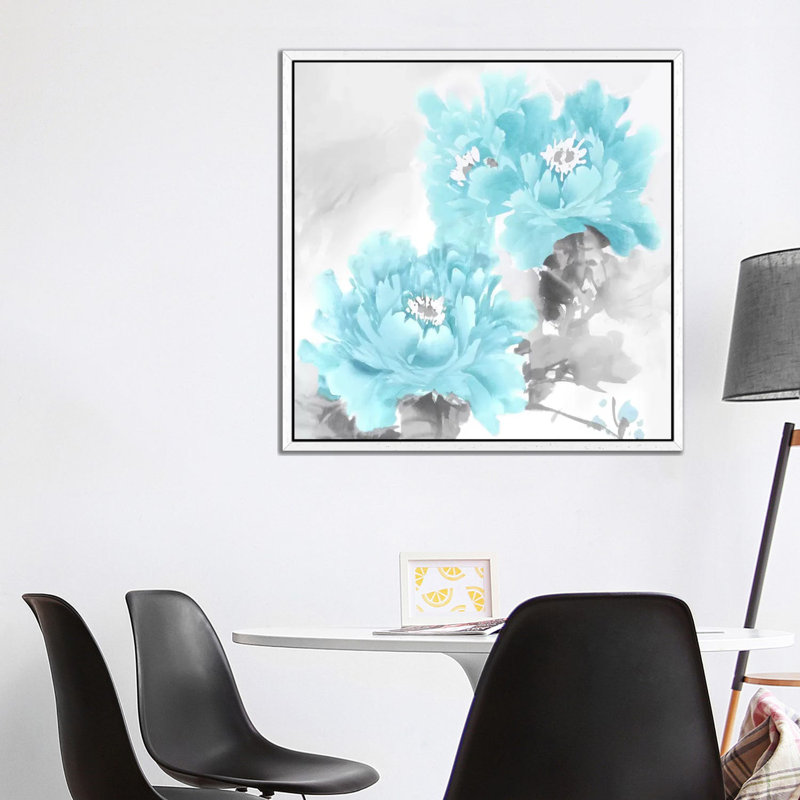 Flower Bloom In Aqua II 1 Piece Wall Art on Canvas, 93.98 cm H x 93.98 cm W, White Framed