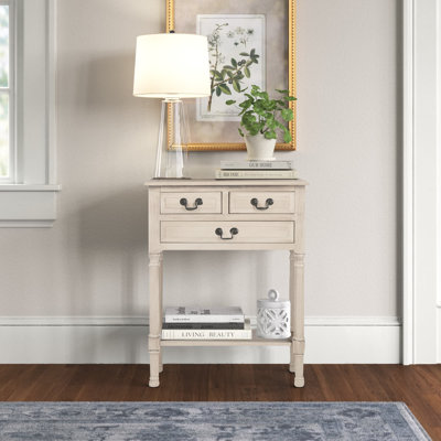 Rustic 23.5'' Rectangular Console Table – Durable Solid Wood with 3 Drawers and Turned Legs Storage