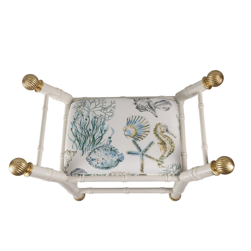 Boca Upholstered Entryway Bench, White/Gold/Blue