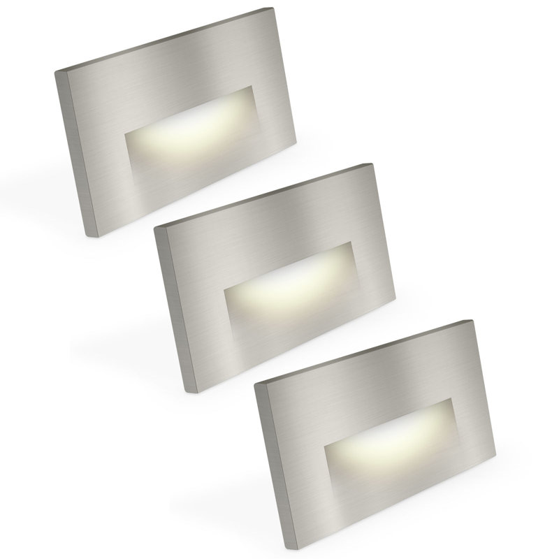 Marchepieds horizontaux à DEL Luxrite, 5CCT, 3W, 150LM, faisceau à 90 °, à intensité variable, 120V, IP65, couvercle de plaque interchangeable, paquet de 3 en nickel brossé intérieur / extérieur