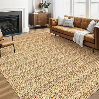 Modern Braided Printed 2x6 Runner Rug Stain Resistant Carpet with Non-Slip Backing Low Pile Floor Cover Kitchen Hallway EntrywayBrown