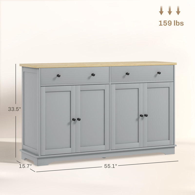 Nordic Style Buffet Sideboard Storage Drawers Adjustable Shelves Anti-Tipping, Gray,Oak