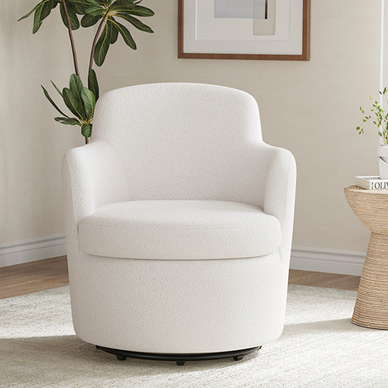 Fauteuil demi-tonneau pivotant Teddy, Blanc