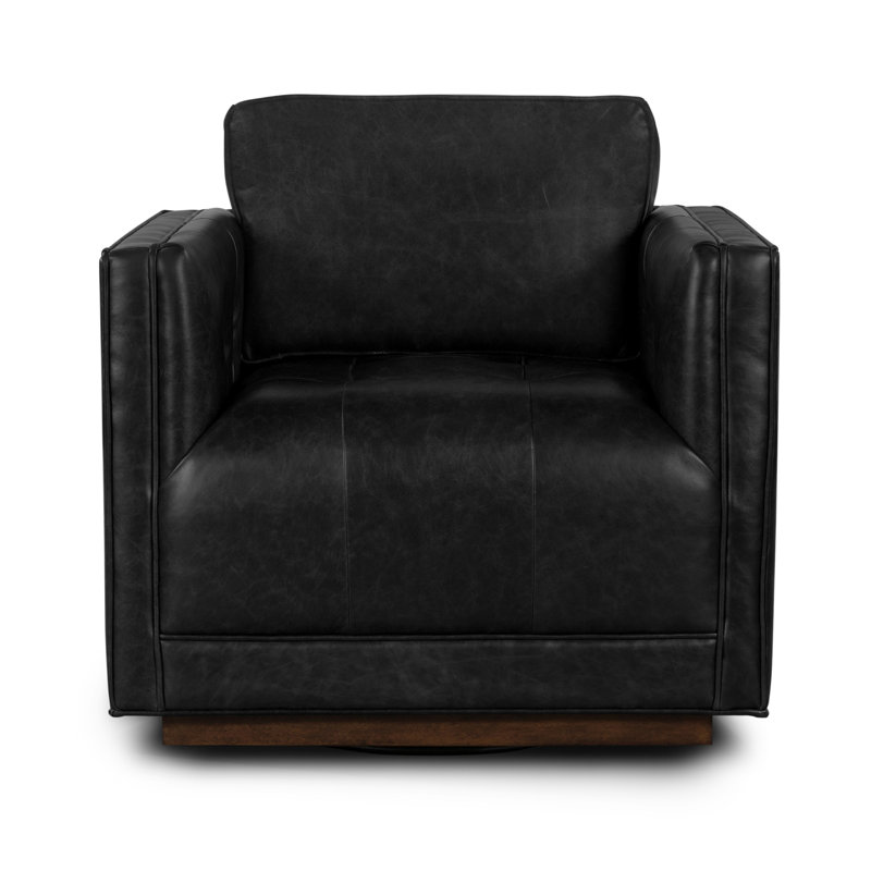 Kiera Swivel Chair, Sonoma Black Genuine Leather