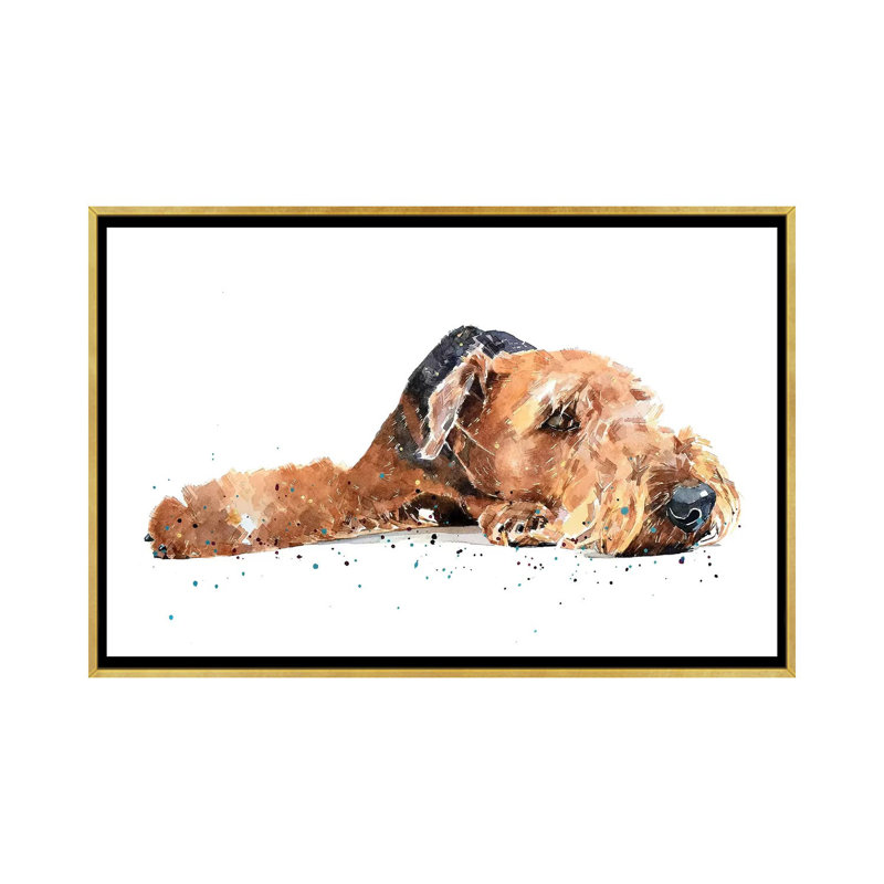 " Airedale " by EdsWatercolours, No Mat, Gold Framed Canvas, 26" H x 40" W x 1.5" D