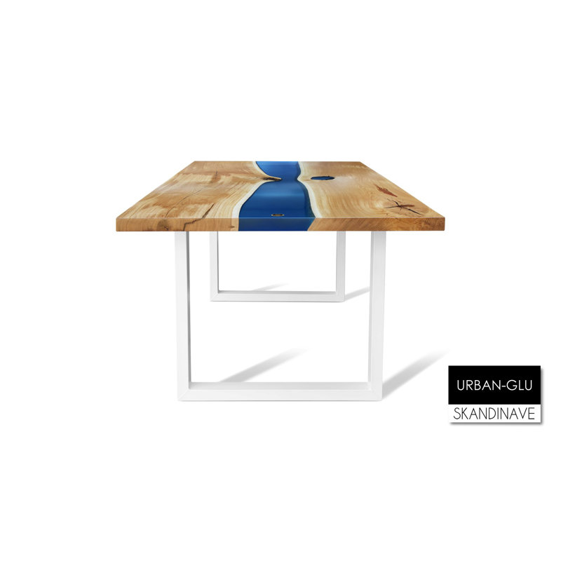 Oak Solid Wood Top Metal Base Dining Table