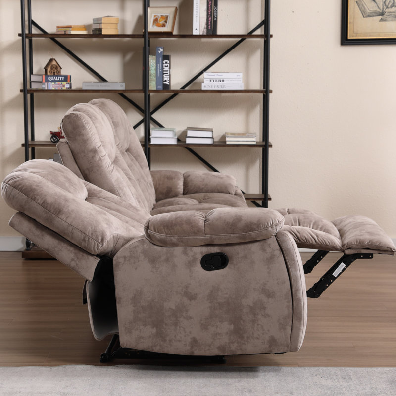 110.24" Wide Modern Upholstered 4-Seater Sofa With Cup Holders & Function, Brown