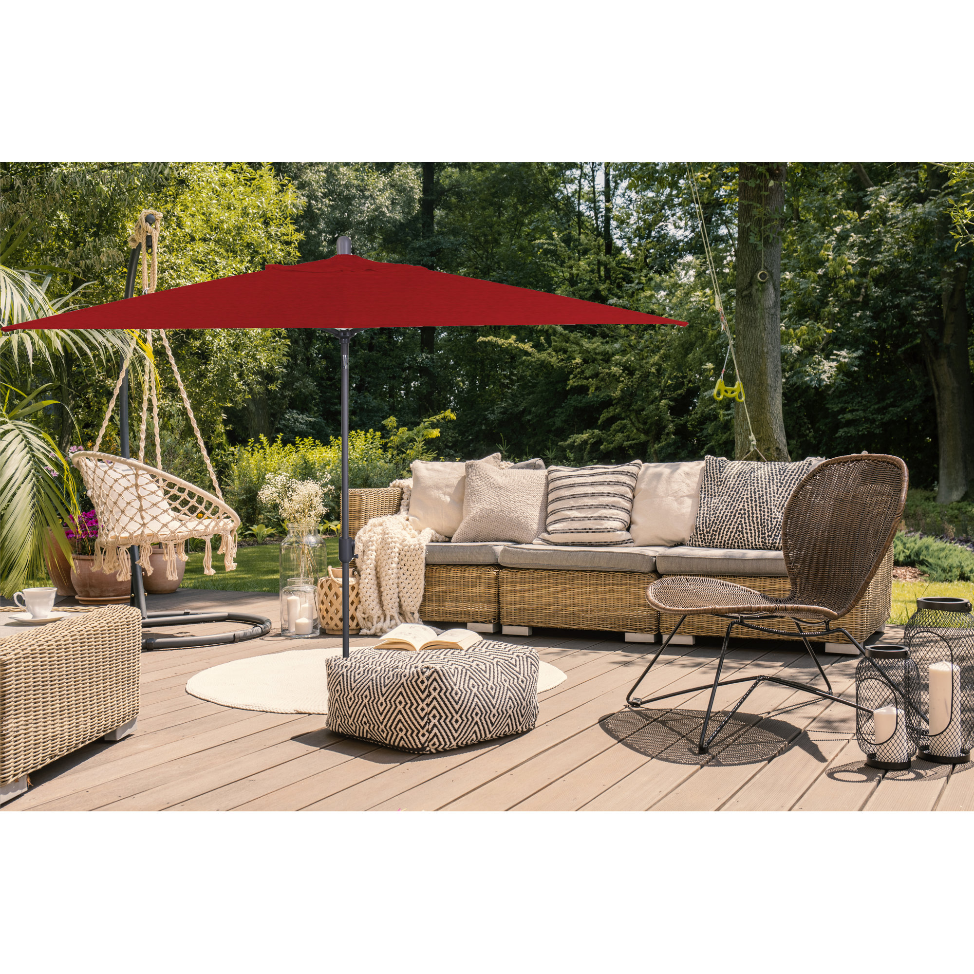 Olivier 116.7'' Outdoor Umbrella, Starring Gray, Canvas Jockey Red Sunbrella® Canvas