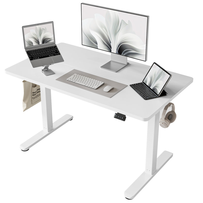 Hebron Height Adjustable Rectangle Standing Desk, White, 45" H x 40" W x 24" D