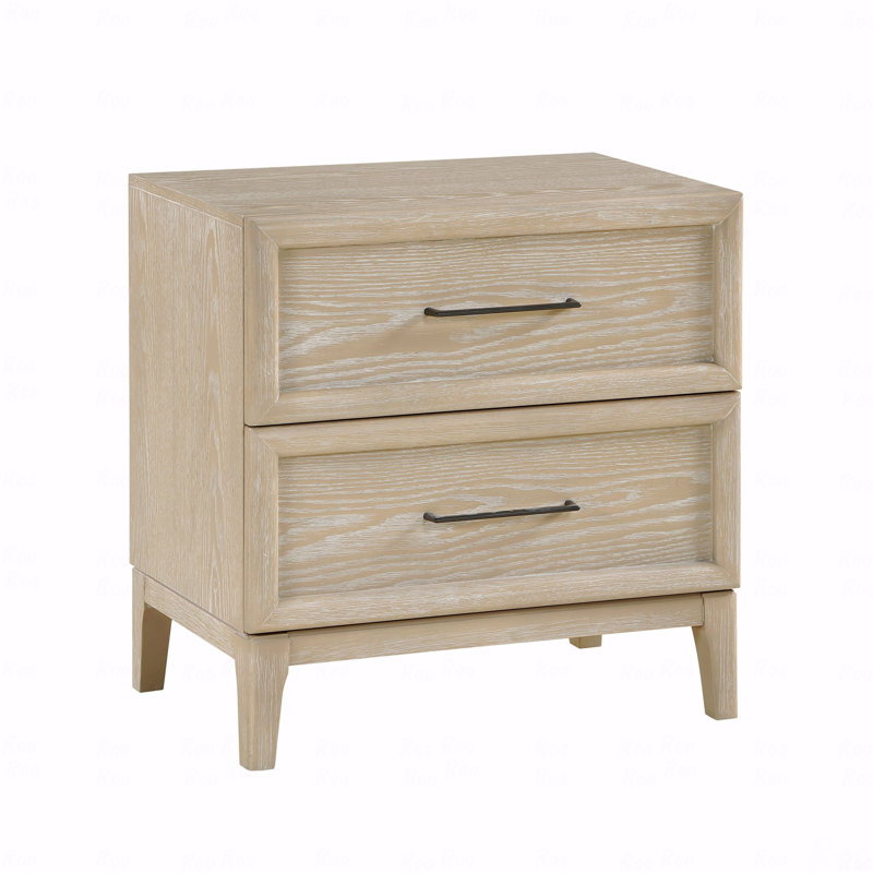 Contemporary Design Nightstand Of 2-Drawers Light Brown Finish Ball Bearing Glides Wooden Bedroom Furniture 1Pc Bedside Table