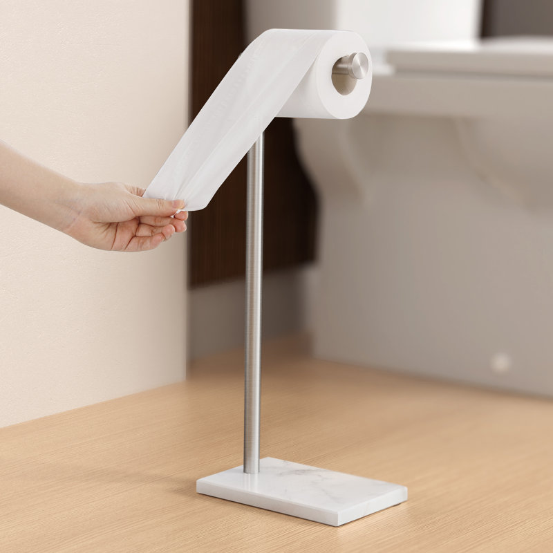 Porte-papier hygiénique sur pied en marbre naturel KES, Nickel brossé