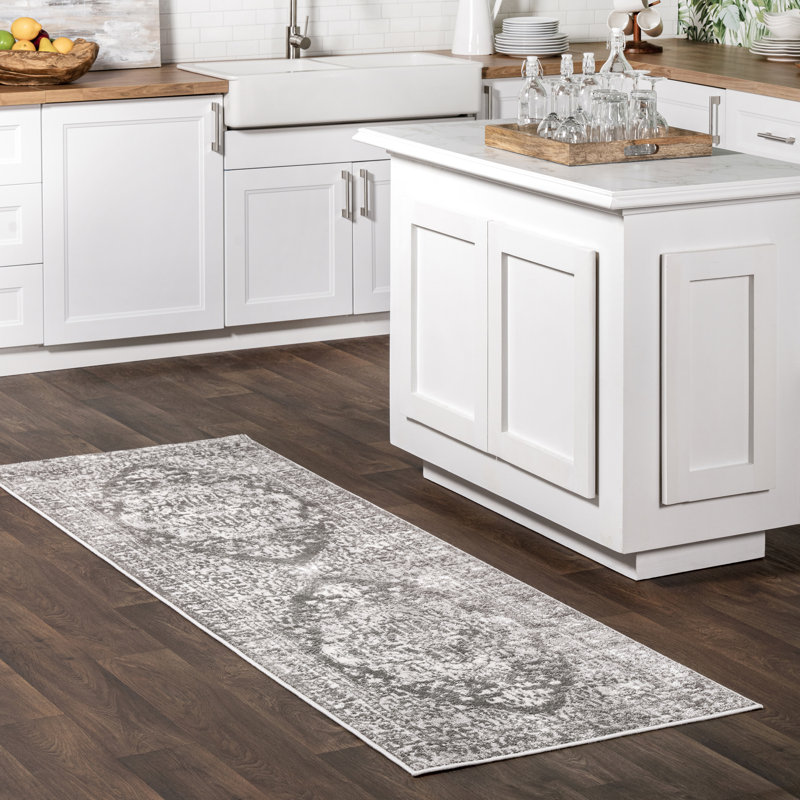 Oriental Light Gray Area Rug, Runner 2'8" x 8'