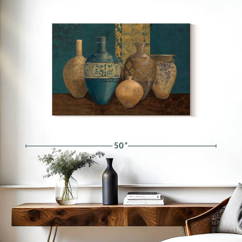 Senne Aegean Vessels On Turquoise, 24" H x 36" W