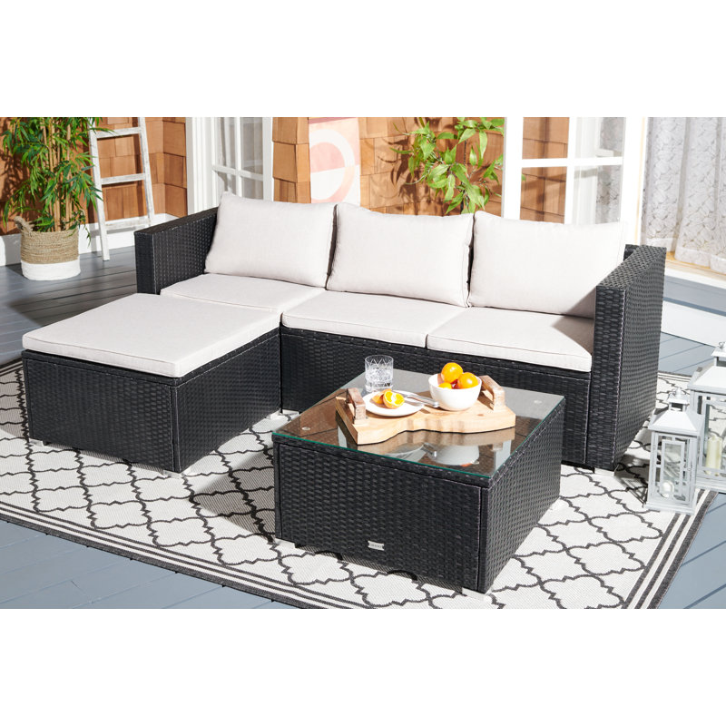 Oxley 3 - Person Patio Conversation Set with Cushions, Black Frame/Light Gray Cushion
